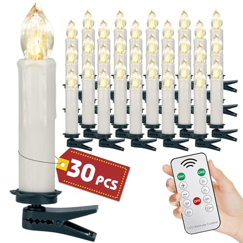 Eldzenith 30er Christbaumkerzen LED Kabellos, Weihnachtsbaumkerzen...