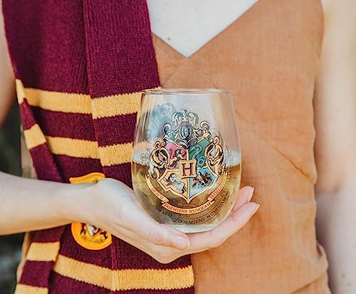 Image of Silver Buffalo Harry Potter Hogwarts Crest Stemless Glass w /Display Box, 20 Ounces