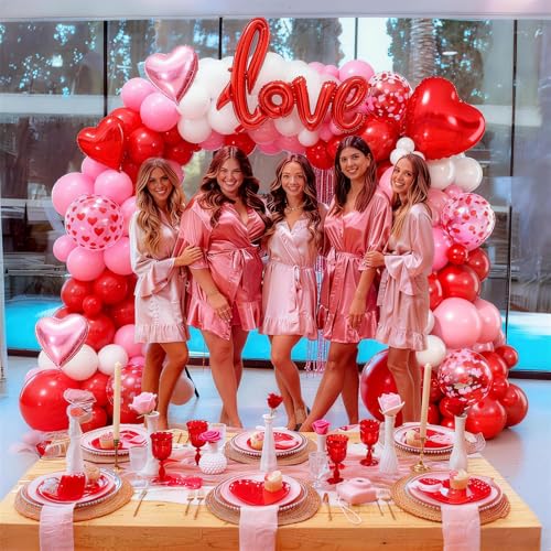Image of Valentines Day Balloon Arch Kit 114Pcs Red Pink White Balloon Garland Kit with Love Heart Foil Balloons Galentines Party Balloons Decorations for Marriage Proposal Engagement Wedding Mothers