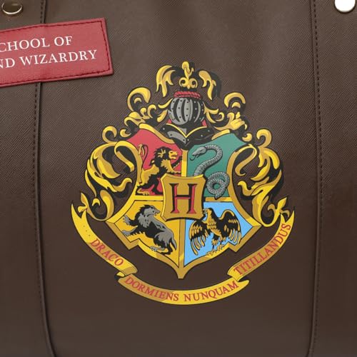 Harry Potter Rolling PU Duffle Bag - Officially Licensed Travel Luggage with Patches and Applique in Brown4