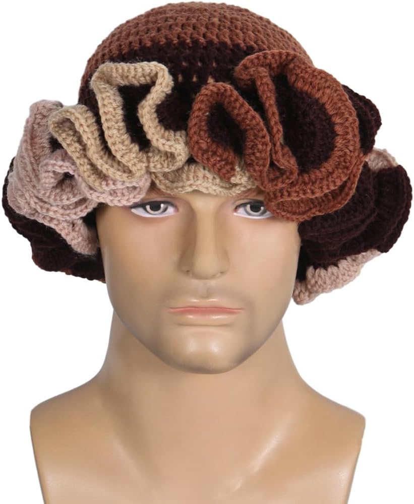 Hat, Adult Crochet Bucket Hat Handmade Ruffled Brim Fisherman Hat Windproof Hat