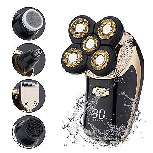 Maquinilla de afeitar eléctrica para hombres, afeitadora impermeable cabeza calva bartrimor 5 en 1 kit de aseo, afeitadora eléctrica razor con pantalla LED USB recargable (1)