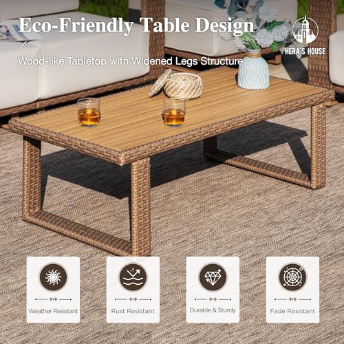 Image of HERA'S HOUSE Patio Sectional Furniture Set with 10 inch Thick Cushions, Outdoor Modular Couch Sofa Set, 5 Seats Yellow Rattan Conversation Sets for Deck Yard Lawn