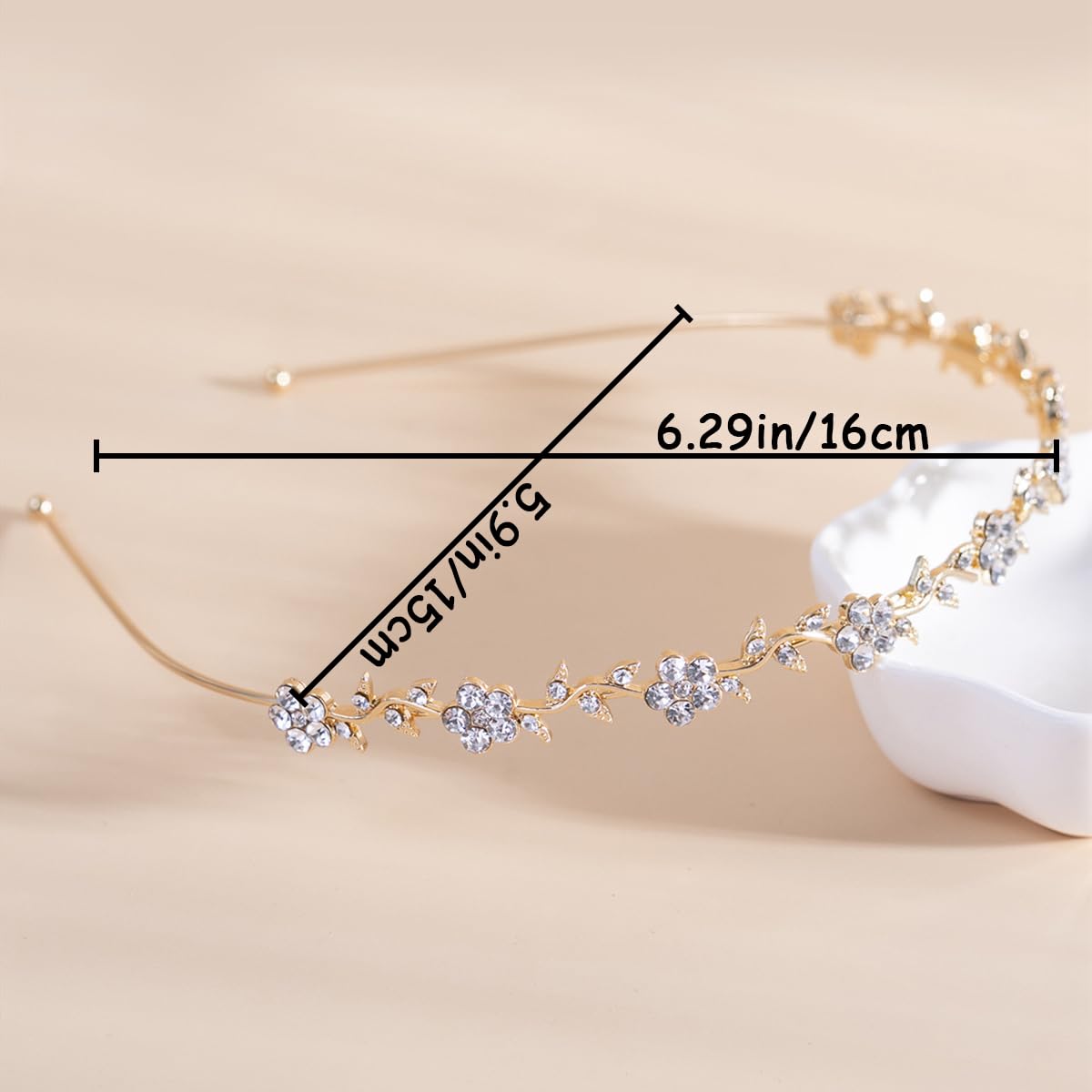 4 PCS Gold Rhinestone Headbands Flower Leaf Tiara Crown Head Thin Headbands Delicate Hair Bands Crystal Prom Headpiece Bridal Tiara Wedding Hair Accessories for Women Girls - Image 2