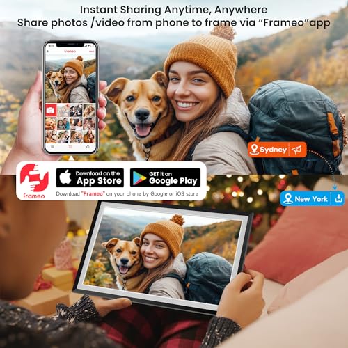 Frameo 15.6 Inch WiFi Digital Photo Frame, 1920x1080 FHD IPS Touch Screen Electronic Picture Frame, 64GB Memory, Auto-Rotate, Wall Mountable, Share Photos/Videos Instantly via Frameo from Anywhere