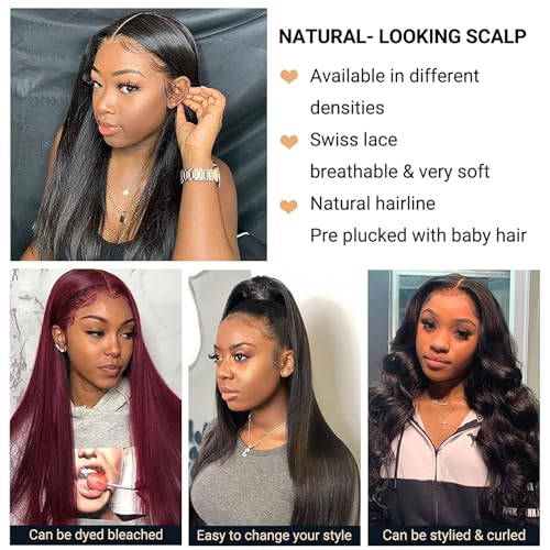 Image of 4x4 Lace Front Wigs Human Hair Pre Plucked 150% Density Straight Glueless Lace Frontal Wigs Human Hair for Black Women 4x4 Brazilian Virgin HD Lace Closure Human Hair Wigs with Baby Hair(26 Inch)