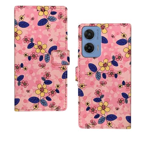 Image of amazon basics Moto G96 5G Flip Cover | Card Pockets Wallet & Stand | Flip Cover for Moto G96 5G (Pink Flower)