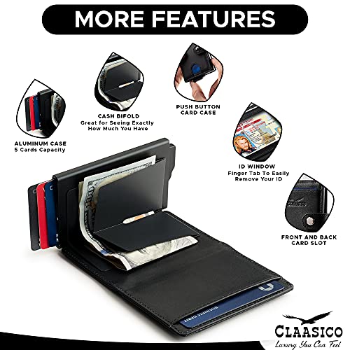 Claasico Men Slim Bifold Pop Up Wallet & Credit Card Case | Compact Card Holder w/Pop Out Button & ID Window3