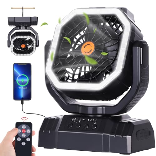 AVV-High-Speed-Portable-Camping-Fan-Rechargeable-Fan-Beach-Fan-with-Remote-Control-Battery-Powered-Fan-with-Auto-Oscillating-Outdoor-Fan-with-Camping-Essentials-Accessories-for-Patio-Tent-Black