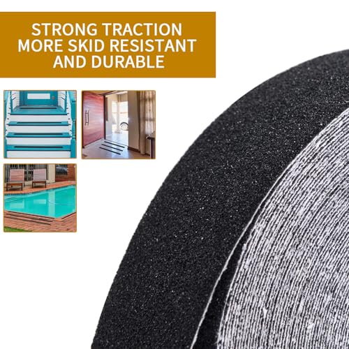 Image of Black Anti-Slip Stair Treads Tape,1 inch x35FT Heavy Duty PVC Non-Skid Grip Tape for Wooden Steps, Indoor /Outdoor Stairs, Pool Decks - Peel & Stick Waterproof Safety Traction