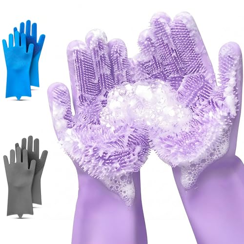Silicone Dish Gloves with Scrubbers – Thick Tear-Resistant Dishwashing Gloves – Reusable and Long-Lasting for Multi-Purpose Use, Durable and Strong for Washing Dishes, Kitchen Cleaning & Daily Chores