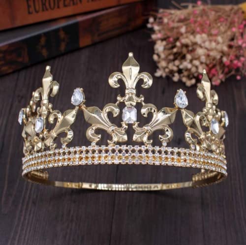 Royal King Crown Diadème rond en métal pour homme pour Noël/mariage/bal/concours de beauté, fête d'anniversaire, photographie