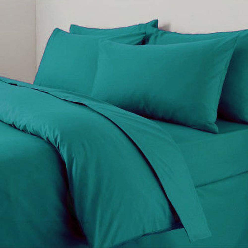 Looms & Leaves Teal 100% Percale Poly Cotton Rich Duvet Quilt Cover Bedding Set Soft Feel (, King)