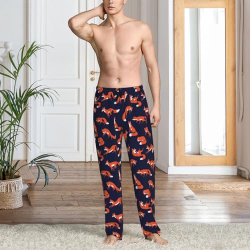 Foxes In Different Poses Print Adult Sleep Lounge Pajama Pants,Super Soft Men Pajama Bottoms With Pockets Drawstring2