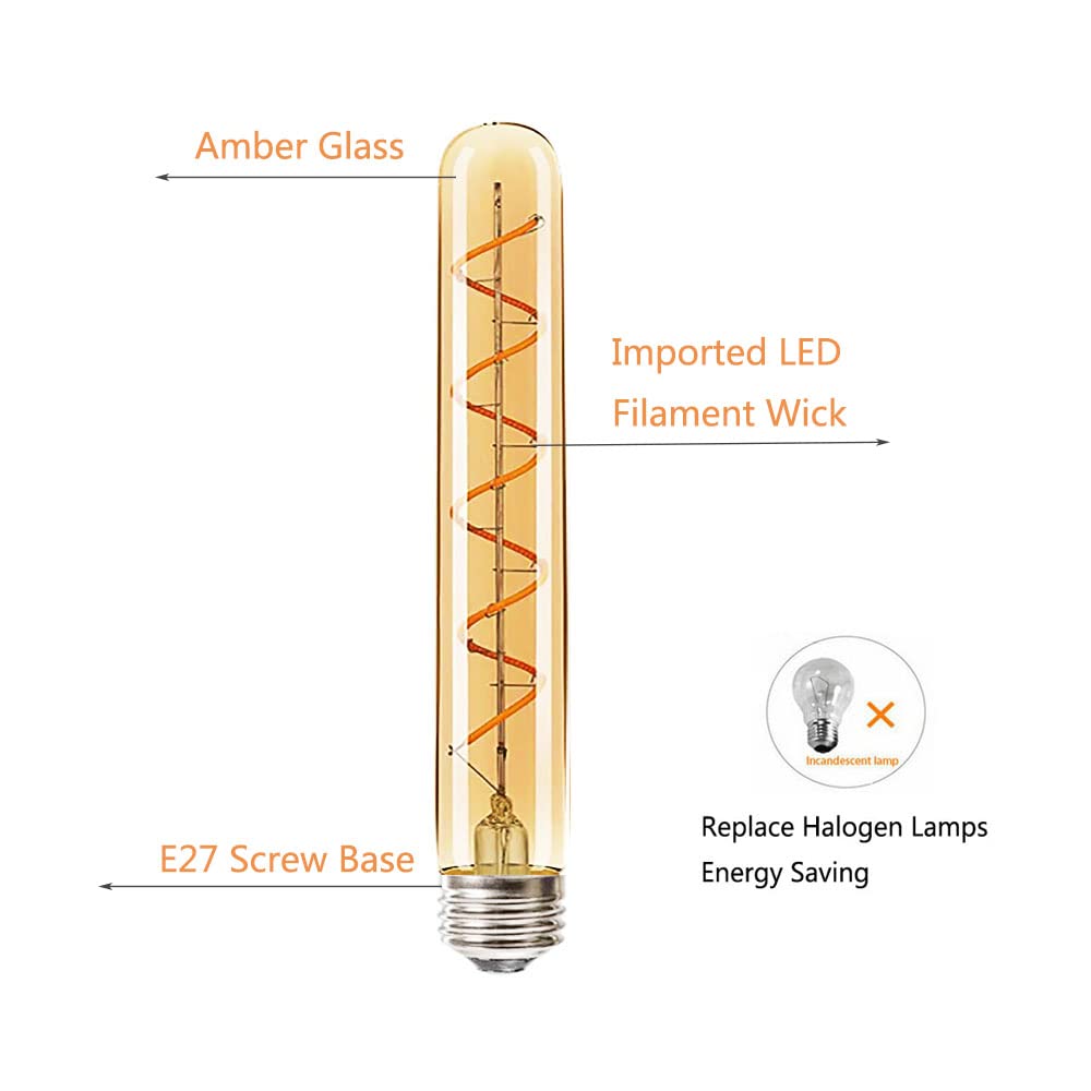E27 T30-225mm LED Edison Vintage Glühbirnen 4W(Äquivalente 40W Halogenbirne) 400LM Warmweiß 2700K Nicht Dimmbar E27 Braunglas Retro Tuber,12Packung