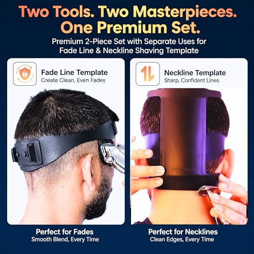 Image of 247 GROOMED Self Battery Powered Haircut Kit For Men|2Pcs Selfcut Guide For Men: Neckline Shaving Template&Fade Guide|Adjustable Size Hair Fade Tool&Stable Neck Line Up Tool|Hair Cut For Kids&Seniors