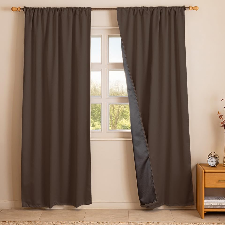 Image of HOMEMONDE 100% True Blackout Curtains 10 Feet Long Door - Pack of 2 Curtains, Embossed Panels Light Block Thermal Insulated & Noise Reducing Top Style Rod Pocket Curtains (Abstract Brown, 120Inch)