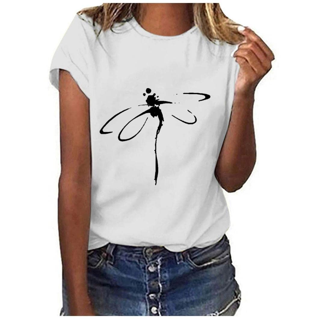 CeboyelWomen Animal Graphic Tee Top Dragonfly Tshirt Tops Funny Cute Short Sleeve Tunic Shirt 2023 Spring Blouse Gift Shirts