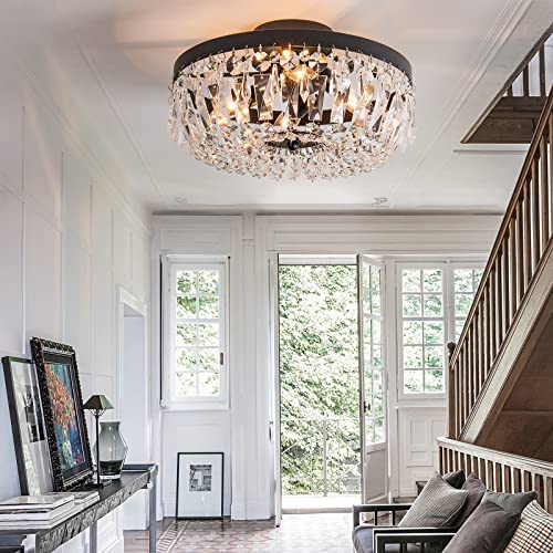 Ksryszcq 8004-4 Black Crystal Ceiling Light 4 Light Semi Flush Mount Ceiling Light Crystal Close To Ceiling Light Fixtures thumb #6