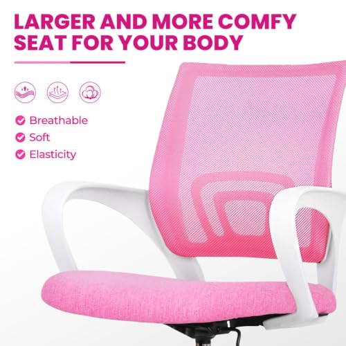 Image of Casa Copenhagen Mesh Mid Back Office /Study /Computer /Revolving /Desk Chair for Work from Home -Metal Base, Height Adjustable Seat - Pink & White Handle