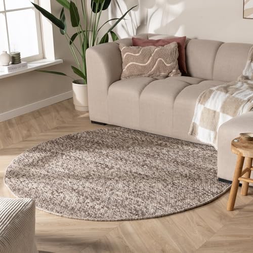 FRAAI | Home & Living Wollteppich Rund - Feline Braun Wolle - Flachgewebe - Einfarbig - Modern, Skandinavisch - Wohnzimmer, Esszimmer, Schlafzimmer - Carpet
