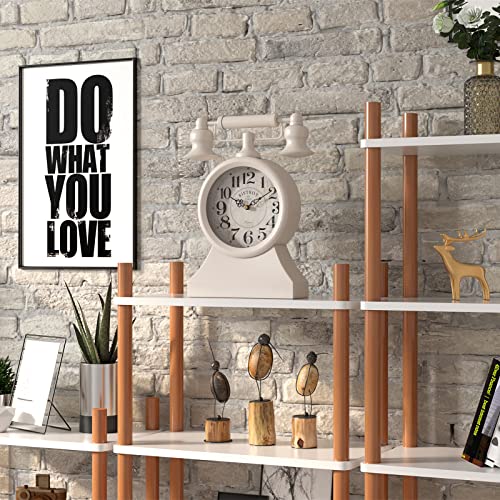 Abdurey Retro Vintage Wall Clock, Battery Operated Quartz Mantle Clocks, Antique Old Fashioned Telephone Design Table Clock, For Shelf, Desk, Study, Farmhouse, Rustic, Bedroom Decor (White Round) #TOP6
