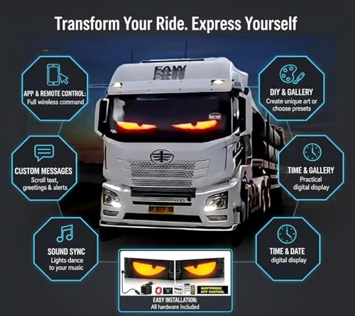 Image of Devil Eyes for Cars, 2.8 * 6.8 inch /70 * 173mm DIY Car Dynamic LED Smart Colorful Eye Lamp, Programmable Flexible Car Window Display Screen Panel, Soft Screen with Smart APP Control