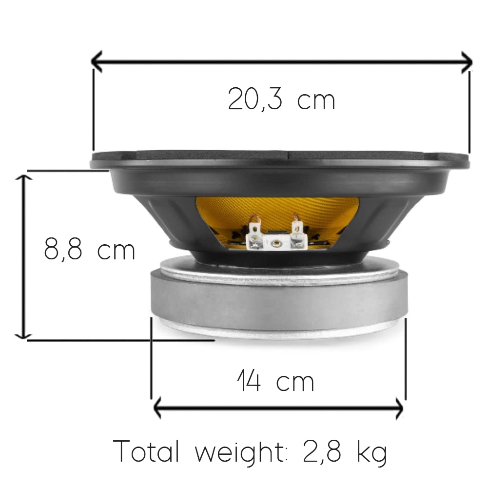1 FENTON 902.426 WK20 altoparlante woofer wide range kevlar 20 cm 200 mm 8 250 watt rms 500 watt max 8 ohm sensibilità 85,5 db sospensione in gomma, 1 pezzo 3 adesivi omaggio