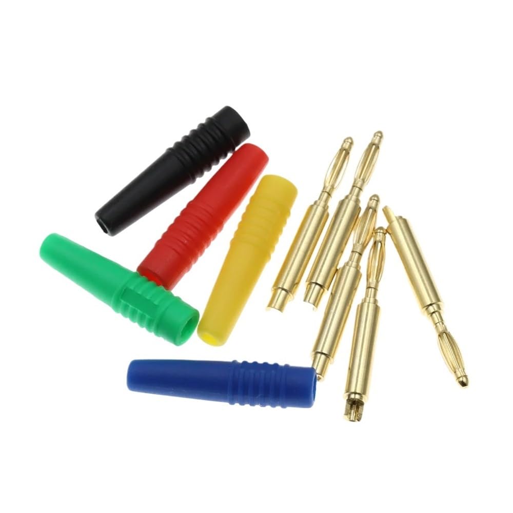 TSIOHKBS 100PCS 2MM Gold Plated Plug Electrical Connector Adaptor 5 Colors Black/Red/Yellow/Green/Blue (100PCS Color)