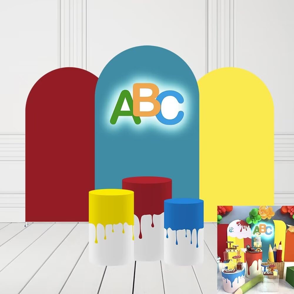 Red Dripping Paint Spandex Cylinder Pedestal Stand Covers for School Graduation Party Plinth Pillars Cover Kids Baby Shower Event Banquets Tablecloth Décor Props D16''byH36''