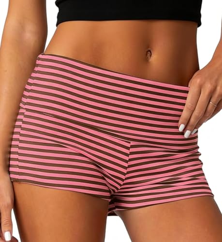 Image of Women Fold Over Mini Shorts Y2K Lounge Pajama Bottoms Low Rise Booty Shorts
