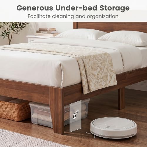 Image of GIANTEX Full Size Wooden Bed Frame with Headboard, Wood Slat Support