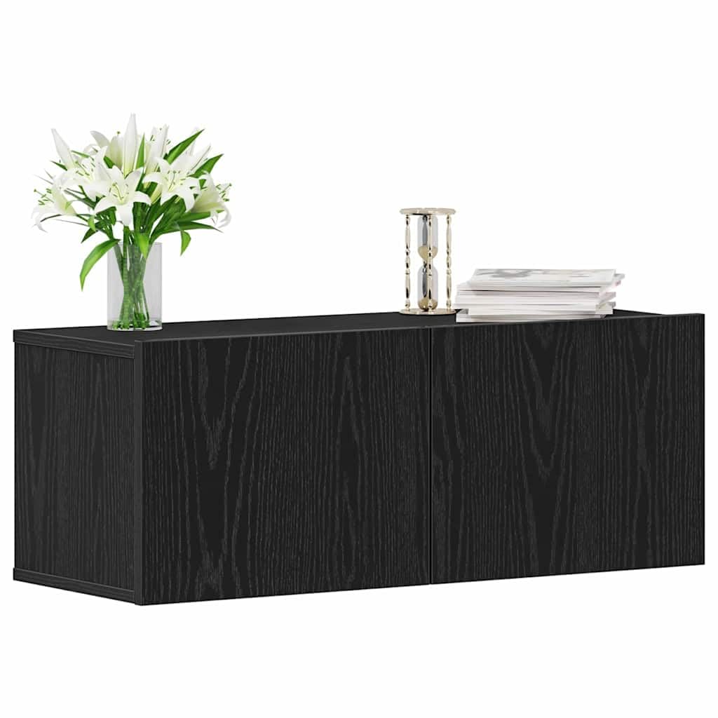 Set di 2 mobili bassi per TV, colore nero, effetto rovere, 80 x 30