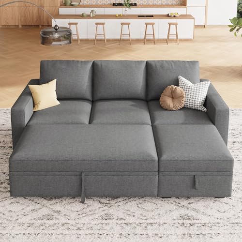 Image of HONBAY Modular Sectional Sleeper Sofa with Pull Out Bed, L Shaped Couch with Storage Seat, Modular Sectional Couches for Living Room - Dark Grey