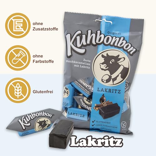Kuhbonbon Lakritz Bundle - Süßigkeiten Großpackung mit Erdbeere (200g), Original (200g), Mint (200g) und Sahne (200g) Karamell Bonbons - Die originale Sweets für jeden Tag