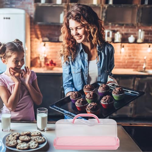BAZEITFLOW Tragbarer Rechteckiger Brotkasten mit Deckel aus Lebensmittelechtem Kunststoff Transparenter Luftdichter Kuchen Gebäckbehälter Handlich für Cupcakes und Brote zum Einfachen