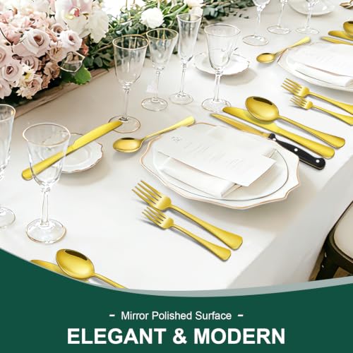Image of 24-Piece Gold Silverware Set with Steak Knives Black Stainless Steel Flatware Set for 4 Food Grade Tableware Cutlery Set Rust-proof, Mirror Polished, Dishwasher Safe