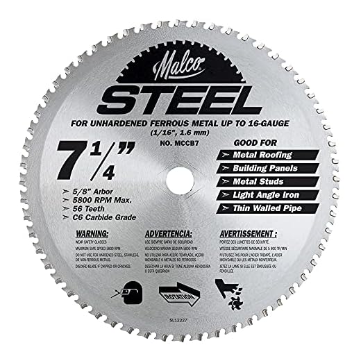 Malco MCCB7 7 1/4 in. 56 Tooth Metal Cutting Saw Blade for Standing Seam Roof Panels