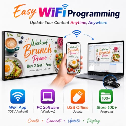 Image of CX P5 Outdoor LED Sign 65 inch x 34 inch, Full Color Programmable LED Display, IP65 Waterproof High-Brightness Digital Sign with WiFi & USB Control, Scrolling Text Image Video Message Board for Business Advertising