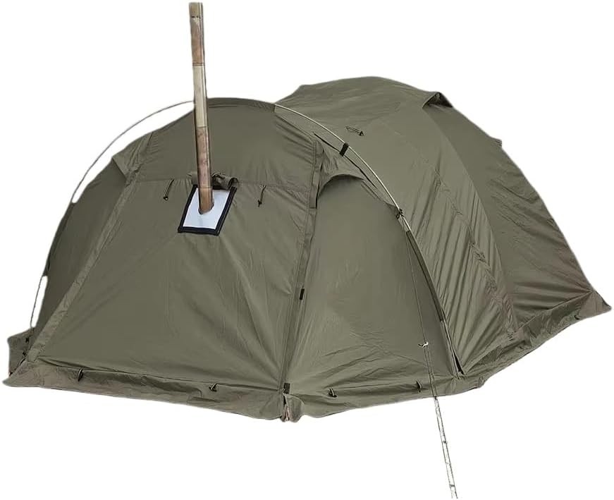 TAYTHI This outdoor camping tent is fire-resistant and waterproof with a dome design and snow skirt, making it perfect for camping and hiking. The spacious tunnel-shaped tent is easy to set up and
