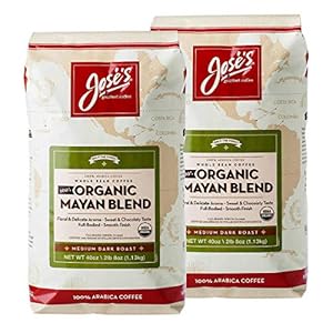 2 Pack, Jose’s Whole Bean Coffee, 2lb 8 oz/40 oz, Medium Dark Roast, 100% Certified USDA Organic Mayan Blend, 100% Arabica Coffee