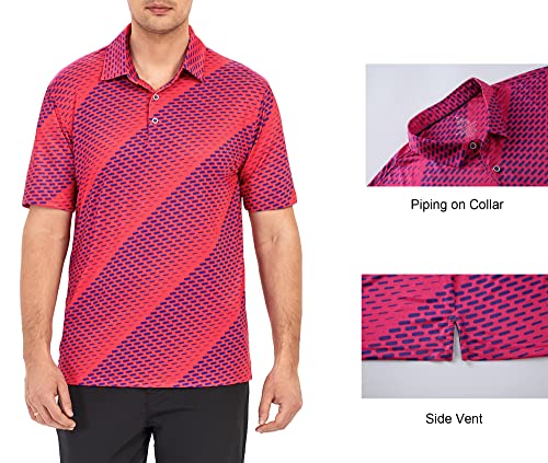 Alex Vando Mens Golf Shirt Moisture Wicking Quick-Dry Print Performance Polo Shirts for Men