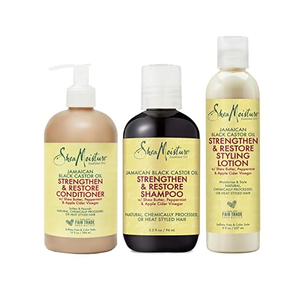 SheaMoisture Strengthen and Restore Shampoo, Conditioner and Styling Lotion for Curly Hair Mixed Hair Care Regimen with Shea Butter