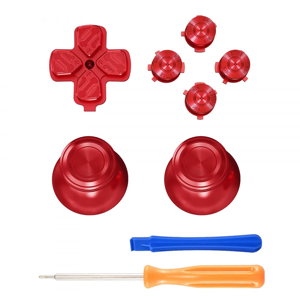 eXtremeRate Aluminium Knöpfe Buttons für ps5 Controller, DIY-Ersatz Thumb Grips Sticks Joysticks & D-Pad & Aktionstasten, Custom Metall Tasten Zubehör für ps5(Rot)-KEIN Controller