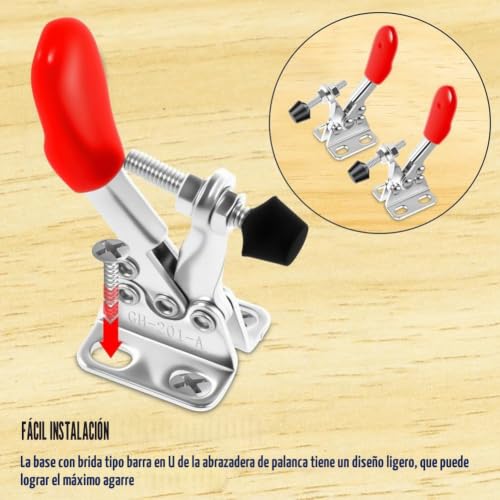 Miniatura 3 de Tsudoku Abrazadera De Palanca De 8 Piezas, Abrazadera De Sujeción Con Pestillo De Palanca De Liberación Rápida Ajustable, Abrazaderas Horizontales De Acero Inoxidable De 60 Libras