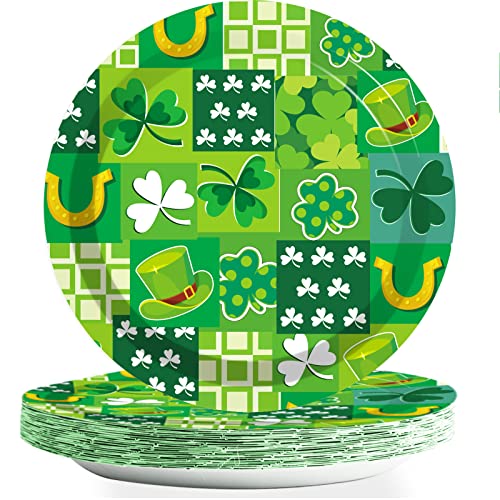 Wiooffen 48 Pcs St. Patrick's Day Paper Plates - Irish Shamrock Disposable Dessert Plates for Party Favors and Table Decor