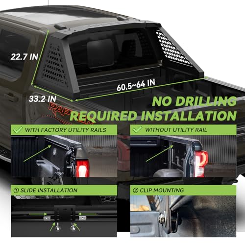 Image of Adjustable Roll Bar Full Size Compatible with Truck F-Series /F150 /Ranger /Tremor /Lighting, Ram 1500 TRX Series, Silverado 1500, Gmc Sierra 1500, Tundra,Titan Xd | No Drilling Installation