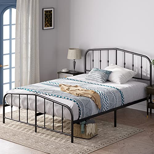Zinus Heidi Bett 140x200 cm - Höhe 31cm mit Stauraum unter dem Bett - Metall Plattform Bettgestell mit Kopfteil und Fußteil - Schwarz