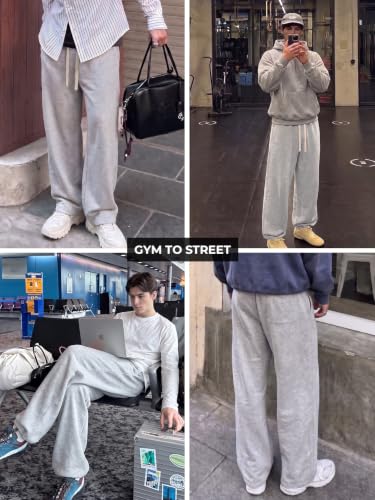 Image of Mens Baggy Sweatpants Adjustable Cuffs 2-in-1 Wide Leg Loose Gym Casual Lightweight Cotton Pants Pockets Drawstring