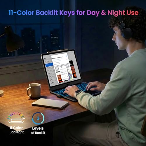 Image of typecase Keyboard Case for iPad Air 13-inch, Trackpad, 360 Rotating | For iPad Air 13 inch M4 /M3 /M2, 11‑Color Backlit Keys, Pencil Holder, 7 Modes, Space Gray, for Work, School, Travel, Drawing